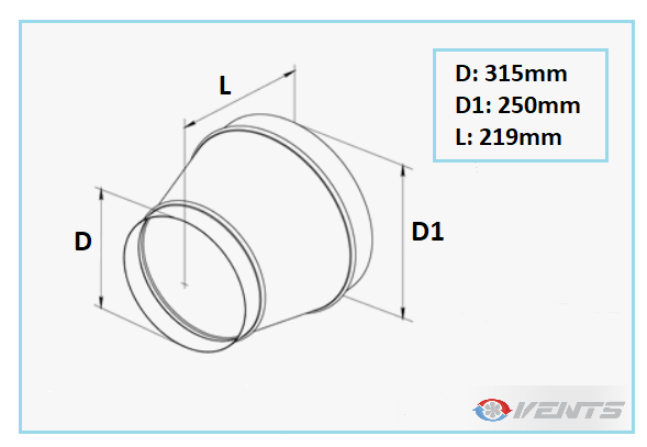 Réduction en acier de diamètre 315-250mm