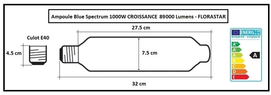 Ampoule de croissance horticole 1000W - MH 89 000 lumens