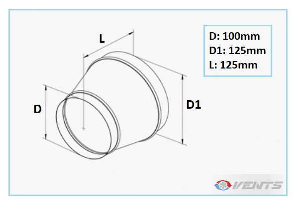 Réduction de ventilation en métal 125/100mm