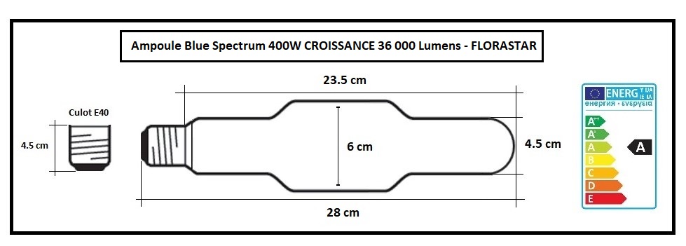 Ampoule de croissance 400W au spectre bleu 6000 K