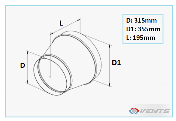 Réducteur de ventilation en acier 355-315mm