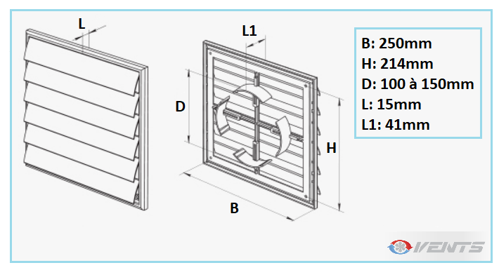 Grille d'échappement d'air 214 x 250mm