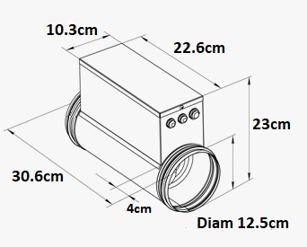 Chauffage de gaine avec thermostat - connexion 125mm