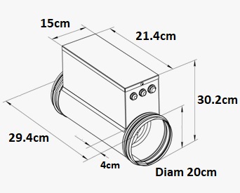 Chauffage 1200W pour conduit de ventilation rond 200mm