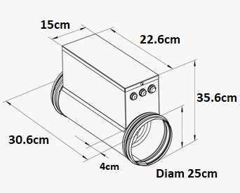 Aérotherme 1200W pour conduit rond 250mm