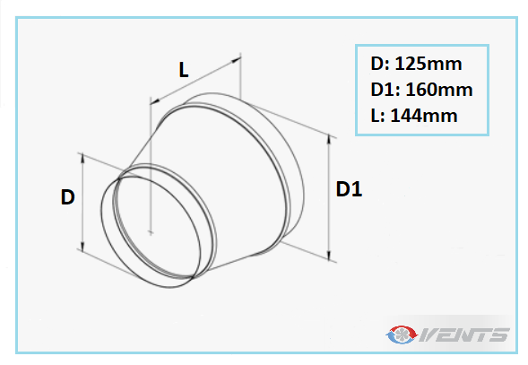 Réduction métal pour conduit de ventilation rond 160/125mm