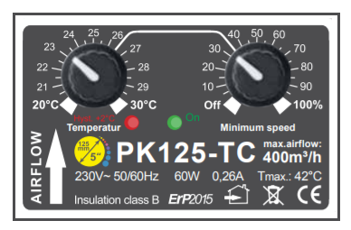 Extracteur avec thermostat et variateur de débit d'air max 400m3/h