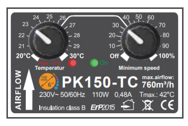 Extracteur d'air avec contrÃ´leur climatique et capteur de tempÃ©rature Prima KLima