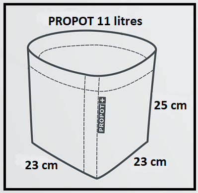 Dimensions du pot en feutre textile 11 litres