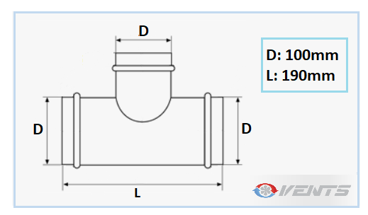 Dérivation de ventilation Té de diamètre 100mm