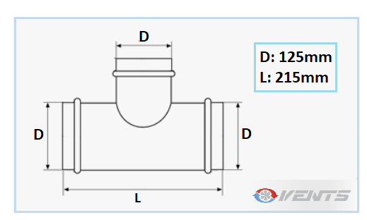 Dérivation de ventilation Té de diamètre 125mm