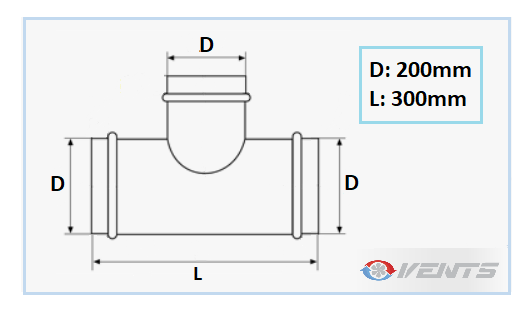 Dérivation Té en acier de diamètre 200mm
