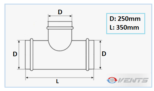 Té de dérivation 250mm pour conduite d'air ronde