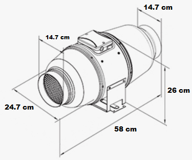 Dimensions du ventilateur TT Silent 150 mm Ventilation Systems