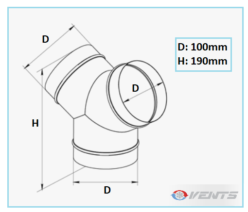 Dérivation de ventilation 3 sorties diamètre 100mm