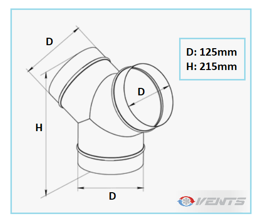 Raccord de ventilation 3 sorties de diamètre 125mm