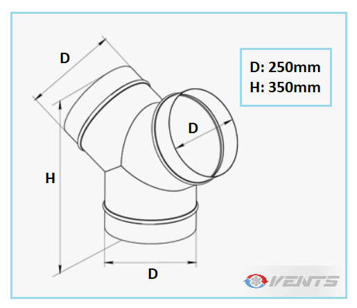 Dérivation de ventilation 3 sorties de diamètre 250mm