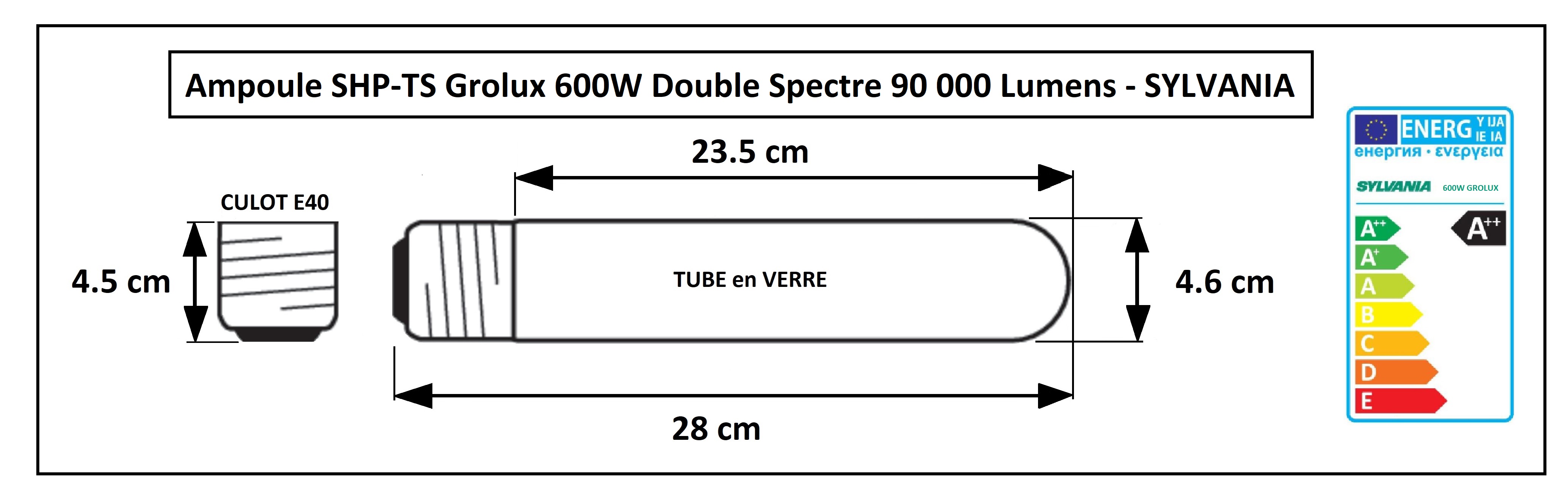 Cractéristiques de l'ampoule Grolux 600W agro