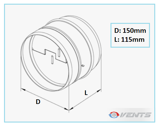 Clapet de ventilation en acier de dimensions 150mm