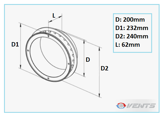 Bride PVC 200mm pour gaine de ventilation flexible