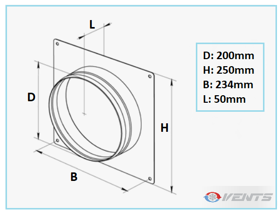 Flange de ventilation plate pour gaine de diamètre 200mm